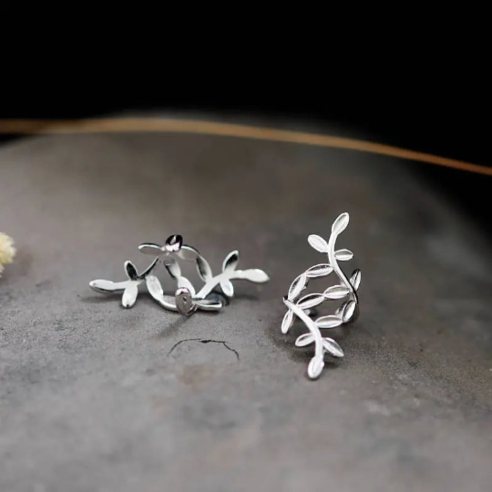 Sterling Silver Ear Cuff Silver Ear Climber Nature Earrings Botanical Earrings - Picture 2 of 6